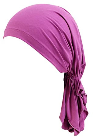 Kopftuch Sport Rosa Damen,Frauen Undercap Hijab Unterschal Hijab, Islamische Muslimische Cap mit Tie Back Closure Solid Color Unter Schal Mütze Turban Kopfbedeckung Chemo Kopftuch Schlafmütze Slouchy