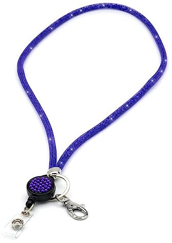 CKB LTD Umhängeband mit drehbarem Metallclip und glitzerndem einziehbarem Ausweishalter, Violett, 1 Stück