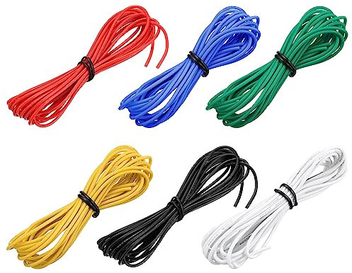 sourcing map 22AWG Elektrischer Draht Kabel 3 Meter Litzendraht Silikon Verzinnte Kupferdrahtspule je 0,32 mm² Solid Elektronik Wire für DIY RC-Modell Lampen Haushaltsgeräte, 6 Farben