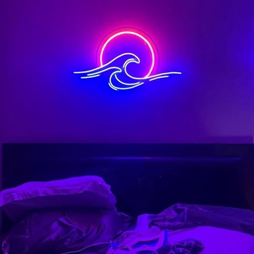 Panneau de Lever de Soleil Néon à Intensité Variable - Décoration Murale Anime Ondes Lumineuses - Lampe de Nuit Décorative pour Bar, Cadeaux pour Adolescents
