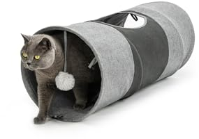 lionto Tunnel pour Chats avec Balle de Jeu, 30x70 cm, Tunnel de Jeu Pliable et Extensible en Faux Lin Facile à Entretenir pour Chats, Jouet Robuste pour Chats, 30 cm