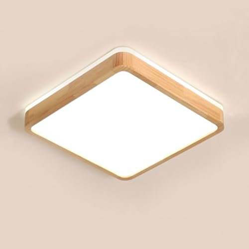 YYUTLUO LED-Deckenleuchte Holz, oben 360° leuchtend, quadratische natürliche Holzlampe | 4500K Naturweiß 18W 1600lm | Wohnzimmer Küche Esszimmer Flur Zuhause Büro Kinderzimmer Arbeitszimmer(Ø30cm)