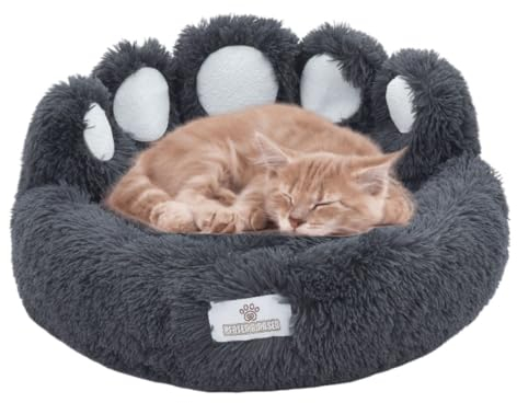 pfoten&nasen® Katzenbett Flauschig, Katzenkissen, Katzenbett Waschbar, Katzenkorb, Katzen Schlafplatz, Katzenkorb zum Schlafplatz, Cat Bed, Katzen Bettchen, Dunkelgrau (L - 65cm).