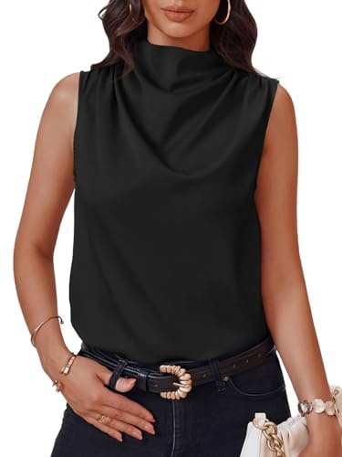 Cicy Bell Womens Mock Neck Satin Tank Tops Silky Business Casual Outfits