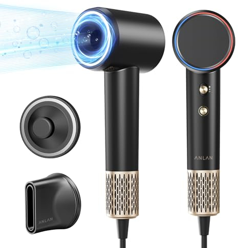 Haartrockner,ANLAN High Speed Hair Dryer 110.000 U/min Lockenföhn 100 Million Negativ Ionen Fön Haartrockner 1300W Haarföhn Föhn Leise 70dB Reiseföhn Schwarz