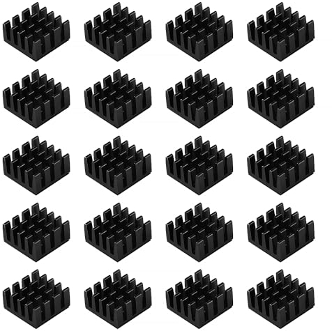VooGenzek 20 PCS Aluminum Heatsink Cooling Fin, with Heat-conducting, Circuit Board Cooling Fin, Thermal Conductive Adhesive Tape, for Electronic Components, 14*14*7 mm, Black