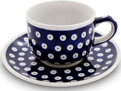 Bunzlauer keramik 210 ml Tasse mit Henkel Kaffeetasse Teetasse Ø9cm klassische mit Unterschale Ø16 cm im Dekor 42