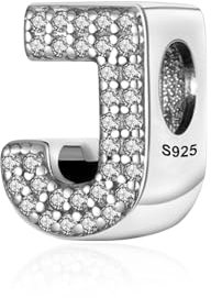 Symretie Charm-Anhänger Buchstabe J,Charm aus Sterling-Silber mit Zirkonia, mit europäischen Armbändern und Halskette