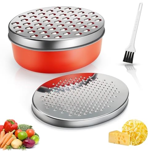 Cheese Grater with Container, Graters for Kitchen with 2 Size Lid,Cheese Shredder,Vegetable Chopper,Ginger Shredder,Chocolate Grater (Red)
