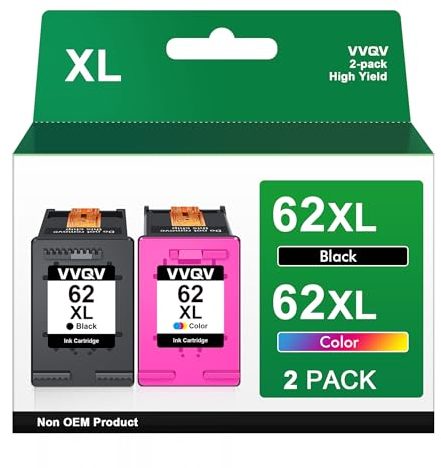 62 Druckerpatronen 62XL Schwarz und Farbe für HP 62 XL Schwarz Druckerpatronen 62 Farbe für HP OfficeJet 5740 5742 250 Patronen Envy 7640 5540 5640 5646 5548 5544 5643(2er-Pack)