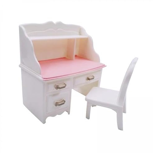 Oshhni 2X 1/6 Puppenhaus Schreibtischstuhl Set Miniatur Puppenhaus Dekoration Zubehör Simulation Notebook Pretend Play Spielzeug für Arbeitszimmer Dekoration