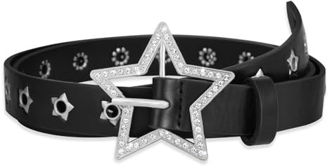 JJDreams Star Buckle Punk Gürtel Mit Strasssteinen Gothic Sternloch Vintage Schwarz Rock für Damen und Herren