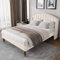NQSLDM Polsterbett 140 x 200 cm mit Ohrenform Kopfteil und Lattenrost, Doppelbett mit Stauraum, Bett aus Hautfreundlichem Samtstoff, Holzlattenunterstützung, Ohne Matratze, Beige