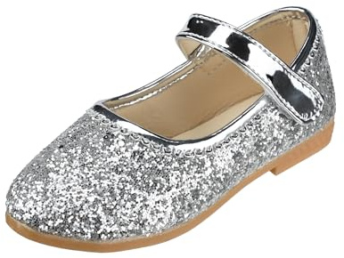 QUNUNOIRE-Chaussures de Princesse pour Filles avec Paillettes Mary Jane Chaussures de Déguisement Reine Scintillantes pour Anniversaire, Fête, École, Activité Argent 32