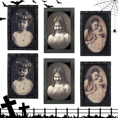 Forhandy Halloween Deko Horror Bilder 38x25cm, 3 Stück Halloween Deko Gruselig, 3D Halloween Bilder Bewegung Halloween Hologramm für Bar Spukhaus Thema Party (3)