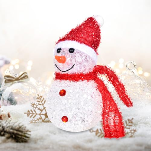 Schneemann Nachtlicht 4 Stücke Weihnachten Deko Nachtlicht Rot Niedlicher Schneemann mit LED Beleuchtung Weihnachten Tischdeko mit Schal und Mütze für Kinder Outdoor Rasen Deko