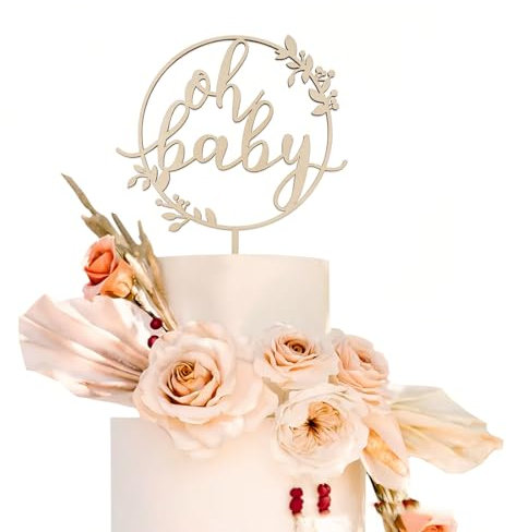 JEYORZY Oh Baby Holz Kuchen Topper, Babyparty Tortendeko, Gender Reveal Partydeko, Mehrfarbig, 1 Stück