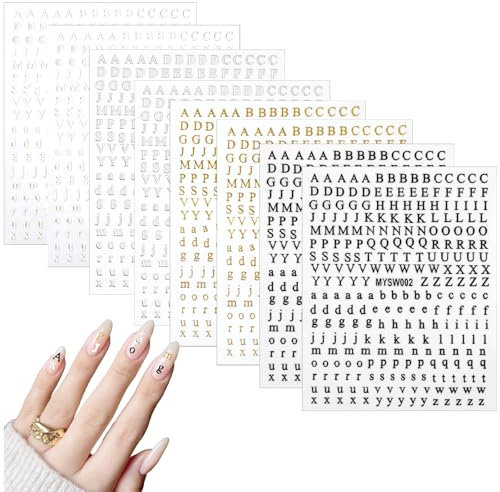 Nagelsticker Buchstaben 8 Blatt Nail Buchstaben Sticker Nagelsticker Glitzer Buchstabe Art Sticker Selbstklebend Nagelaufkleber Englisches Alphabet Dekoration Nageldesign Zubehör