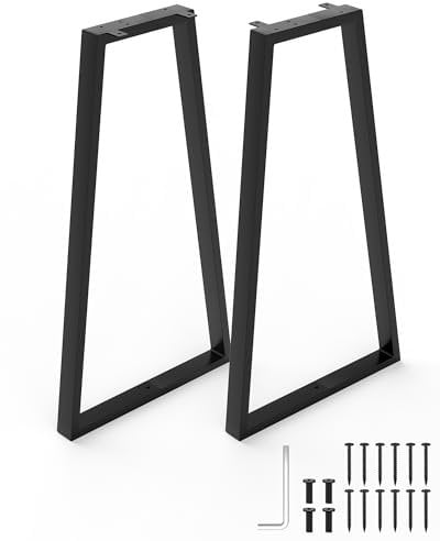 28 Inch Trapezoid Metal Table Legs for Furniture - Industrial Style for Coffee, Side, Dining Tables and Benches - Set of 2, Black