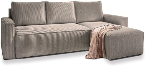 Masseno Ecksofa POTARO mit Schlaffunktion L-Form, Sofa mit Bettkasten, Wohnzimmersofa, Couch, Soffa, Bettsofa, Couchgarnitur- Beige, POSO 02
