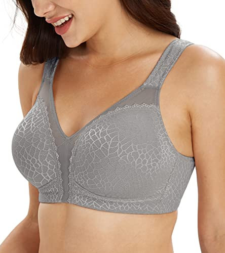 Lemorosy Full Coverage Non Padded Wireless Minimizer Bra Women's Plus Size Underwear Comfort and Double Support for Large Bust(Grey,38DD)