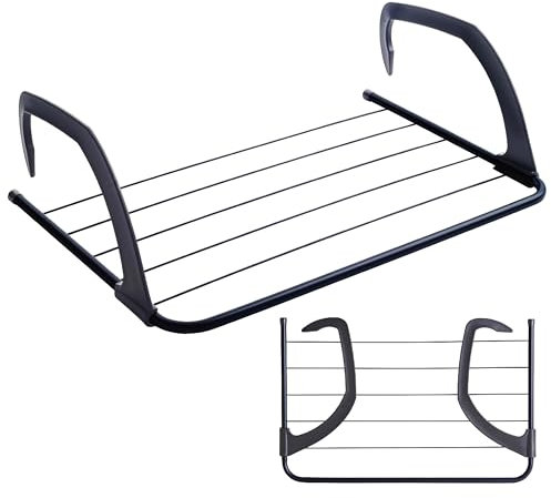 6 Bar Over Radiator Airer Radiator Towel Rail Hanger Clothes Washing Drying Clothes Airer Rack Indoor Rack Clothing Rail Dryer Adjustable Foldable 6 Bar with Adjustable Arms Black (Pack of 2)