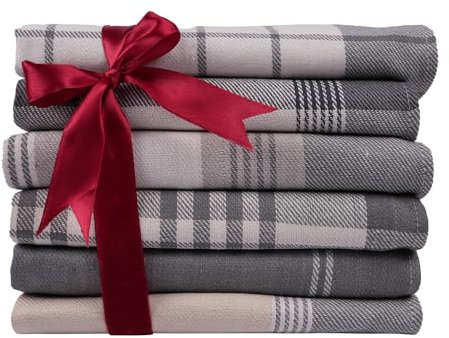 Sunshine Comforts Tea Towel Pack of 6 (50 x 70 cm) - 100% Cotton Rich Tea towels - Professional Grade Essential Dish Cloths Kitchen Restaurant Bar Glass (6, 50 x 70 cm, Grey)