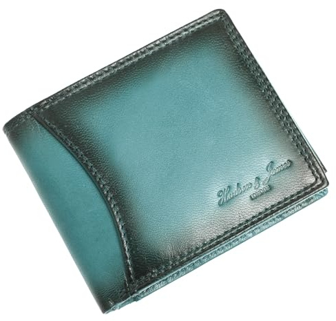Hudson & James Genuine Leather RFID Blocking Wallet Men’s with Card Holder, banknote compartments, Coin Pocket, Minimalist Wallets for Men UK with Gift Box (Blue)