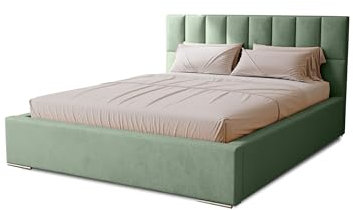 MARPUR Polsterbett Dream 140x200 cm, Bett mit Kopfteil, Doppelbett mit Bettkasten und Lattenrost aus Holz, Velourstoff: Grün
