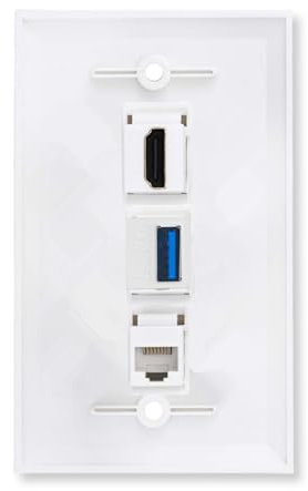 YAOGUI Placa de pared de múltiples interfaces con USB 3.0 y Cat6 RJ45 Keystones para placa frontal