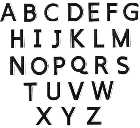 52PCS Iron On Letters for Clothes: 2 Inch Black Embroidered Letter Patches – Iron-On Letters for Running Vest, Shirts, Backpacks – Shirt Decorations for Teens & Adults