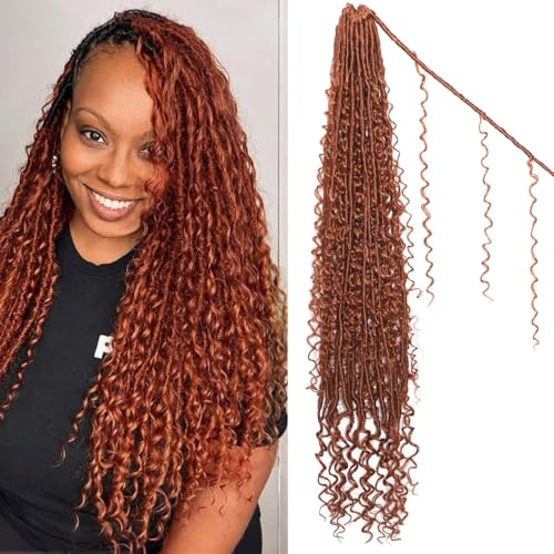 Boho Faux Locs Crochet Hair 30 Inch Goddess Locs 8 Packs Boho Soft Locs Crochet Hair with Curly Ends Pre-looped Long Bohemian River for Black Women (350#, 30 Inch (Pack of 8))