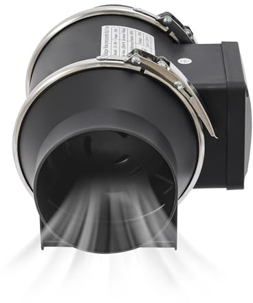 Kanal Lüftungsventilator, Rohrventilator, Leise Rohrlüfter mit Doppelkugellagermotor und Fixierschnallen, 220m³/h Rauchabzug Ventilator, Kanalventilator für Küche, Badezimmer, Gewächshaus und Anbaurau