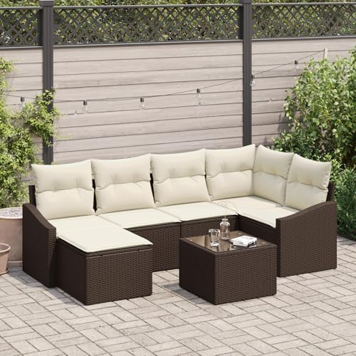 Rantry 6-teiliges Garten Esszimmer Set mit Kissen Grau Poly Rattan Gartenlounge Model3355467