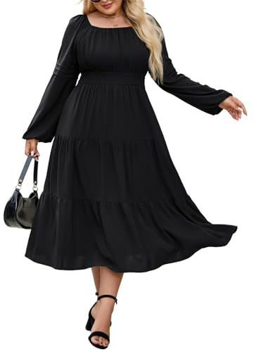 Hanna Nikole Women's Casual Solid Color Dress 2025 Fall Long Sleeve Slim Waist Dresses Plus Size Elegant Dress Black