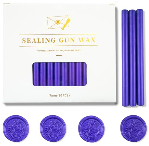 Zifospy 7mm Mini-Heißklebepistolen-Siegelwachsstäbe, geeignet für Siegelstempel, Grußkarten, Briefe, Flaschenverschlüsse und DIY-Handwerk,30 Stück （Lila）