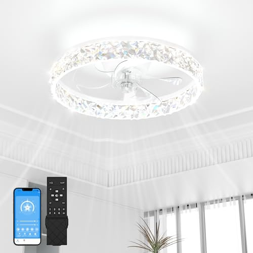 SUNKENET White Ceiling Fan with Light with Remote, 40cm Ceiling Fan Light | 6 Speeds Fan Lights Ceiling for Bedroom,Quiet Light Fan Ceiling,3000K-6500K Dimmable Smart Modern LED Ceiling Fan with Lights