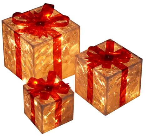 Weihnachtliche Beleuchtete Box - Weihnachtsdeko Mit Licht Für Innen Und Außen - 3-teilige Szenendeko Batteriebetrieben Für Rasen Garten Baum Terrasse Balkon Schlafzimmer