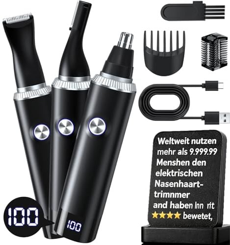 BRICH nasenhaartrimmer herren & ohrenhaartrimmer – IPX7 Wasserdichter 3-in-1 Trimmer für Nasen-, Ohren- und Augenbrauenpflege, mit USB-Schnellladung, Schmerzfreie Präzision für Herren und Damen