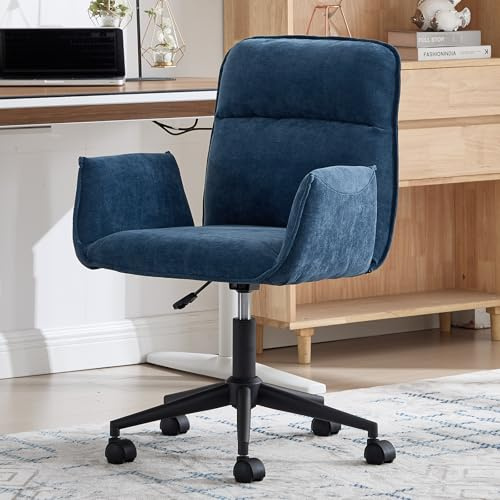 DAYALANE Bürostuhl mit Armlehne, Schreibtischstuhl Chenille, Blau | Arbeitsstuhl höhenverstellbar & drehbar, Computerstuhl Homeoffice Stuhl für Arbeitszimmer, Schlafzimmer