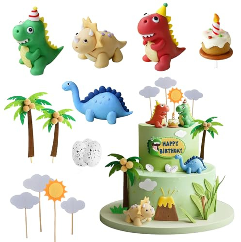 SJUNJIE 14 Stk Dino Tortendeko Dinosaurier Kuchendeko Dino Geburtstag Deko | Dino Kuchen Deko Dinosaur Cake Topper Set Tortendeko Geburtstag Dinosaurier Kuchendekorationen für Geburtstag