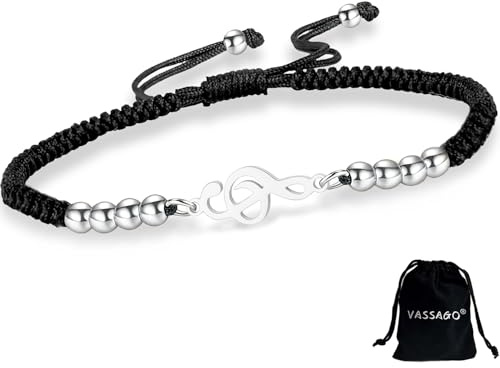 VASSAGO Pulsera de notas musicales para mujeres y hombres nota musical hecha a mano ajustable cuerda trenzada abalorios joyería musical regalos para músicos amantes de la música profesores