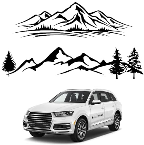OIUAVYR 2 Auto Aufkleber, Mountains Camping Van Wohnwagen Auto Sticker, Autoaufkleber Tuning Multifunktional, Für Motorrad PC Laptop Zubehör, Für Alle Glatten Oberflächen, Schwarz