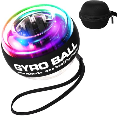APXEL Pelota de Entrenamiento de Muñeca Iluminada por LED, Resistencia Ilimitada, Bola Giroscópica para Fortalecer Brazos, Giroball​​ con Funda y Manual (Negro)