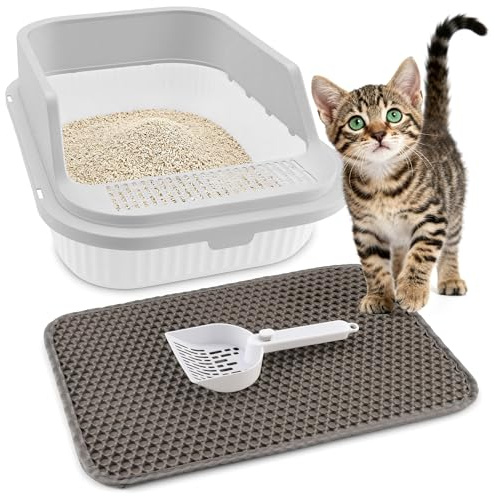 Shodiffy Arenero Gato con Pala y Estera, Caja Arena Grande para Gatos sin Olores y fácil de Limpiar 42 x 29 x 16 cm