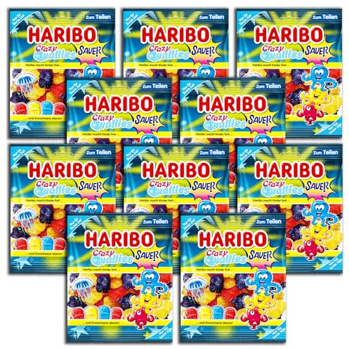 10 er Pack Haribo Crazy Quallies sauer 10 x 160g Saures Fruchtgummi mit Schaumzucker