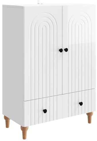 vidaXL Sideboard Hochglanz Weiß 66 x 34,5 x 95 cm Holzwerkstoff, Moderner Sideboard, rechteckige Aufbewahrungseinheit, viel Platz im Wohnzimmer, zeitgemäßes Möbelstück