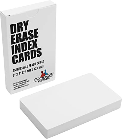 Apostrophe Games Trocken abwischbare Karteikarten - 45 Stück laminierter Rohling mit Steckbox - Wiederverwendbare trocken abwischbare Notizkarten für die Schule - Karteikartenblätter(7,6 cm x 12,7 cm)