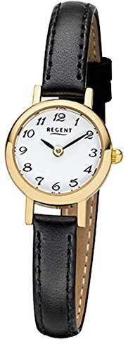 Regent Damen-Armbanduhr Elegant Analog Leder-Armband schwarz Quarz-Uhr URF980