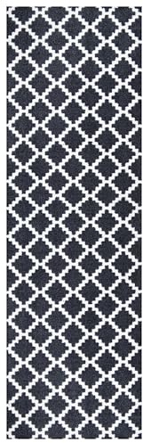 Zala Living Home Fußmatte für Innen und Außen 50x150cm –Fussmatte Schmutzfangmatte Modernes-Design Türmatte Waschbar & Wetterfest, rutschfest für Eingangsbereich & Außenbereich –Elegance Schwarz Creme
